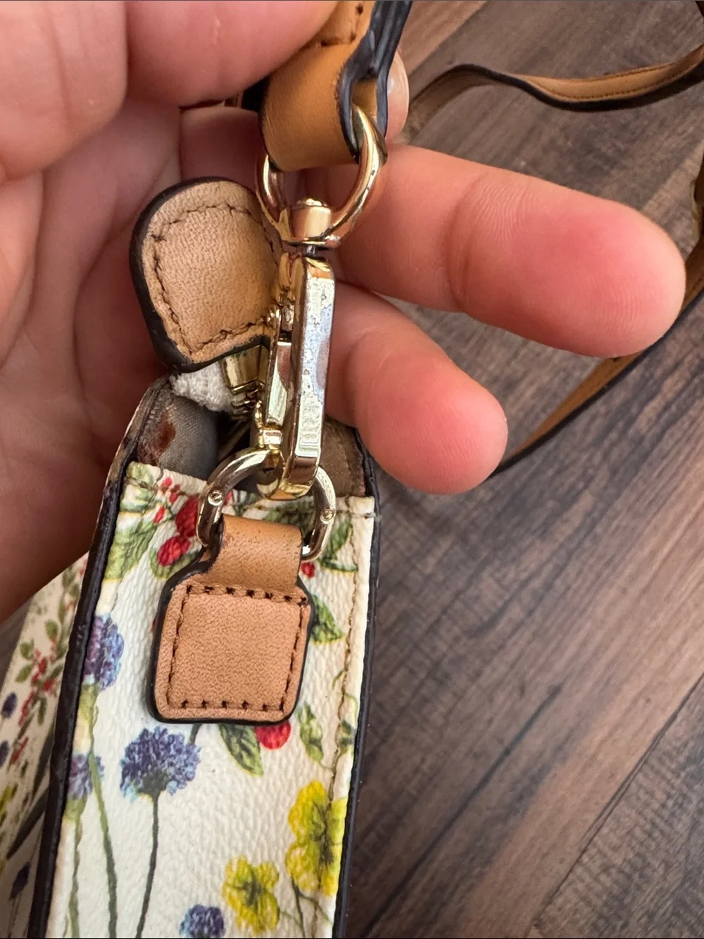 Tory Burch Floral Convertible Crossbody - Cream with Tan Strap